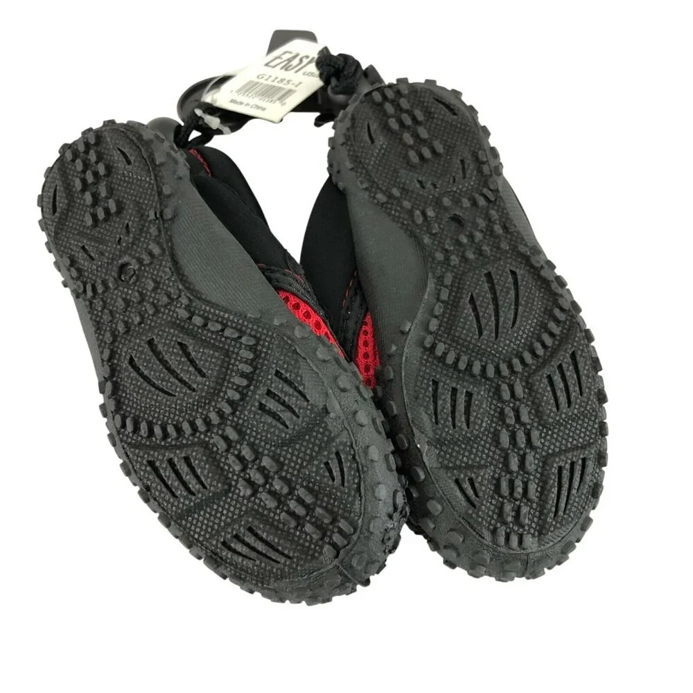 Easy USA Toddler Boys Water Shoes Slip On Mesh Drawstring Black Red Size 7